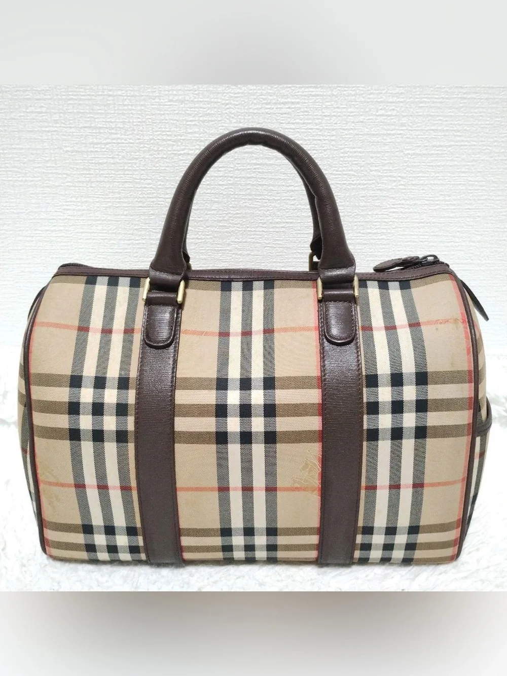 Burberry Haymarket Nova Check Top Handle Boston Travel Tote Carry All Purse Bag